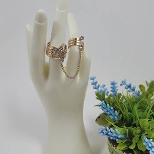 India Boutique Gold and Silver Chain Ring Set